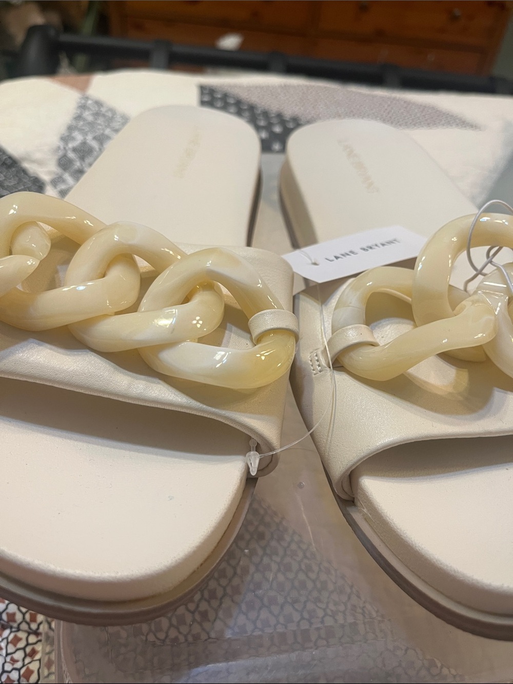Lane Bryant Ivory Chain-Link Slide Sandals